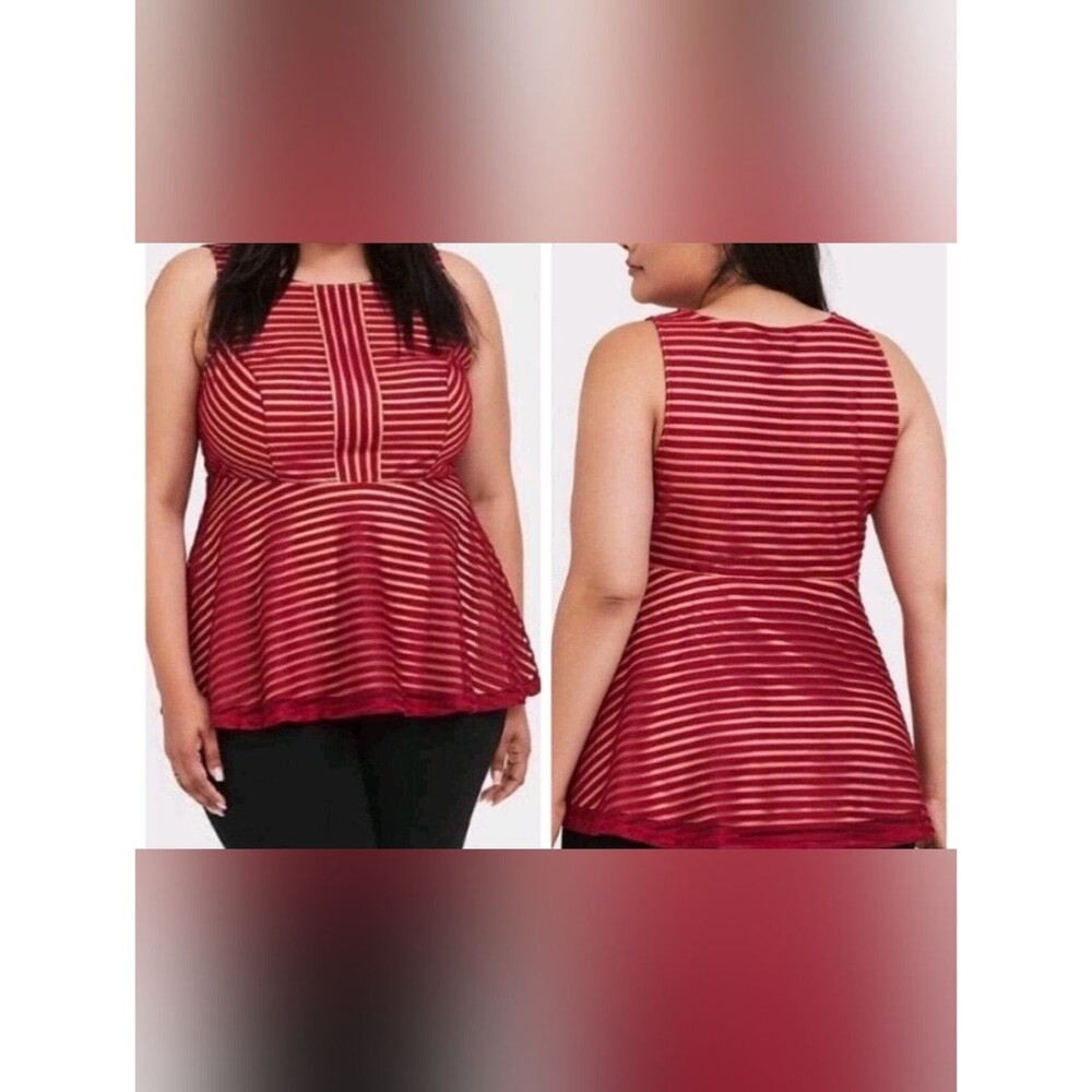 Women's Torrid Sleeveless Red Striped Peplum Top, Torrid Size 2 2XL